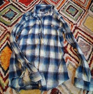 Ben Sherman Blue and White Plaid Casual Button Down Shirt